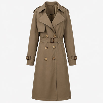 Trench-coat femme café, ceinture nouée à la taille