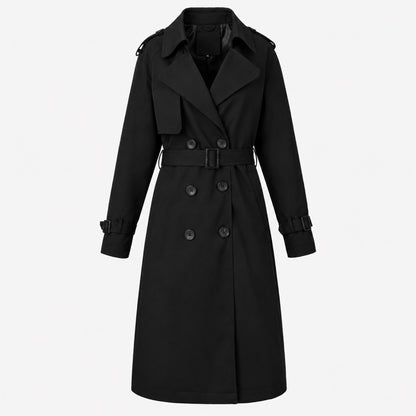 Trench-coat femme noir, silhouette en mouvement