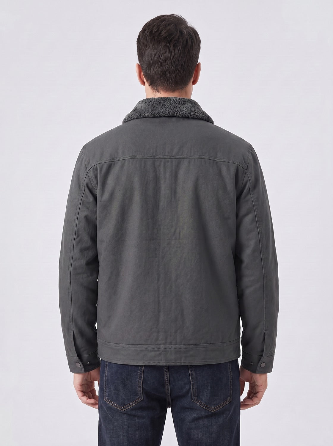 Veste de travail homme grise avec doublure polaire, vue de dos