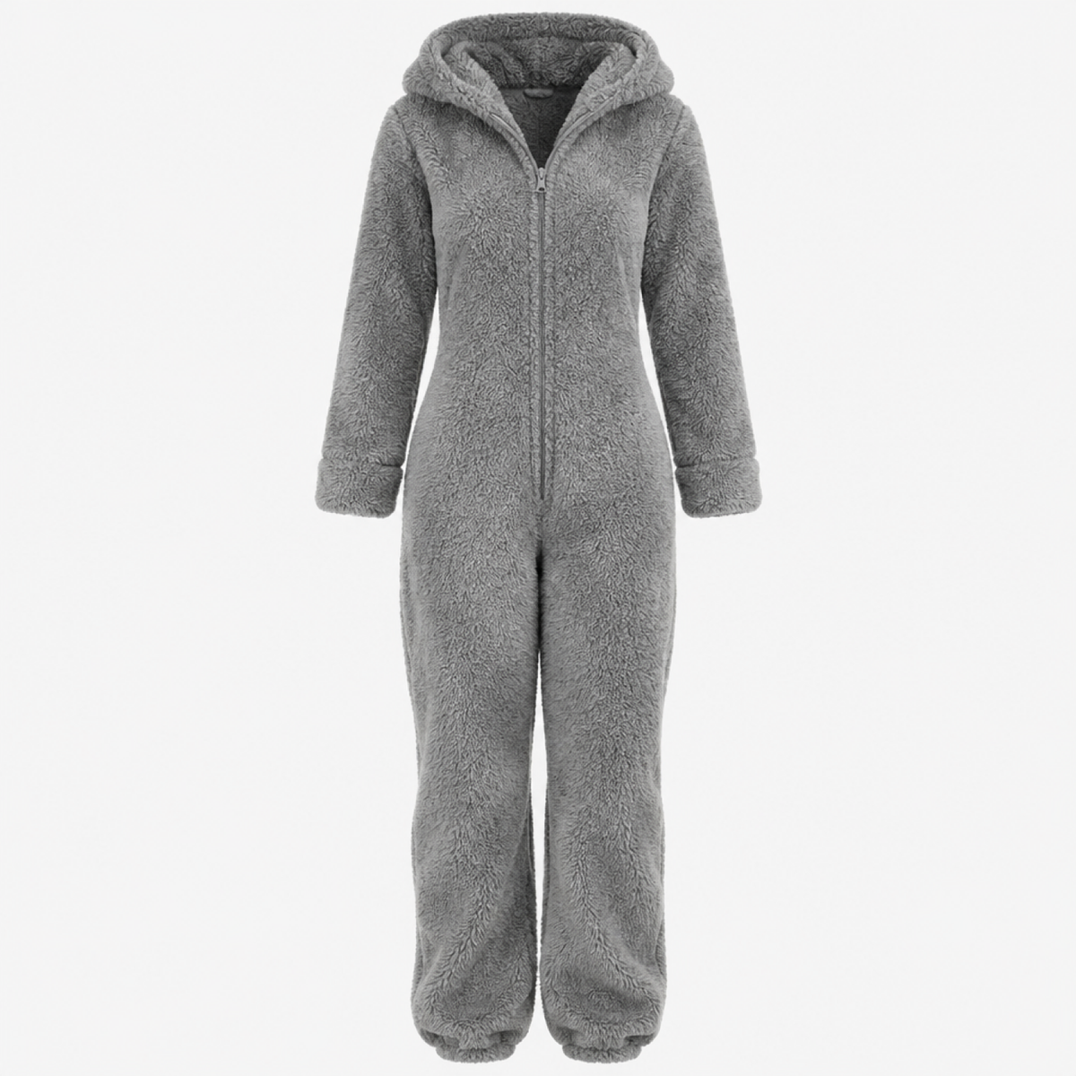 Combinaison polaire femme gris foncé, vue studio de face avec fermeture éclair