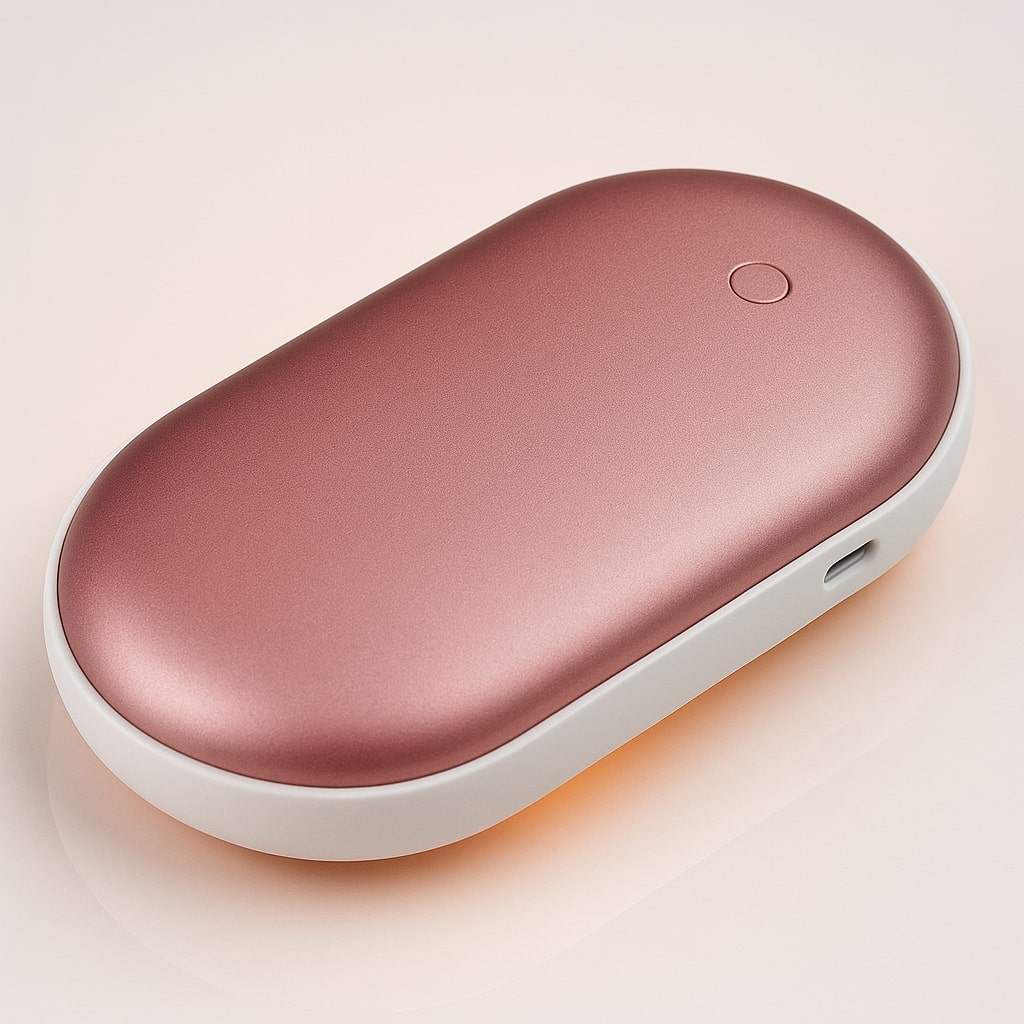 Chauffe-mains électrique coloris or rose avec batterie externe