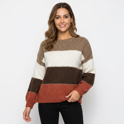 Pull femme color block Châtaigne clair