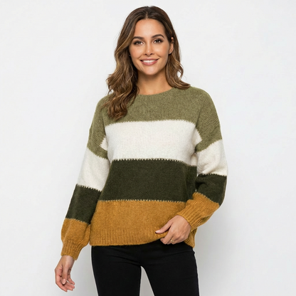 Pull femme color block Vert-brun