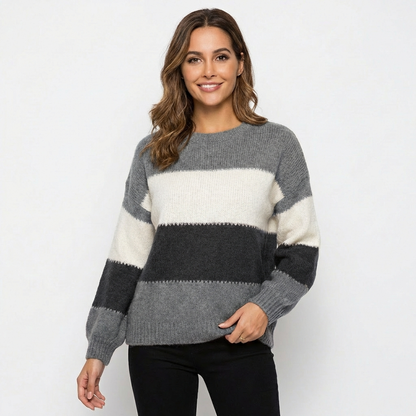 Pull femme color block Gris