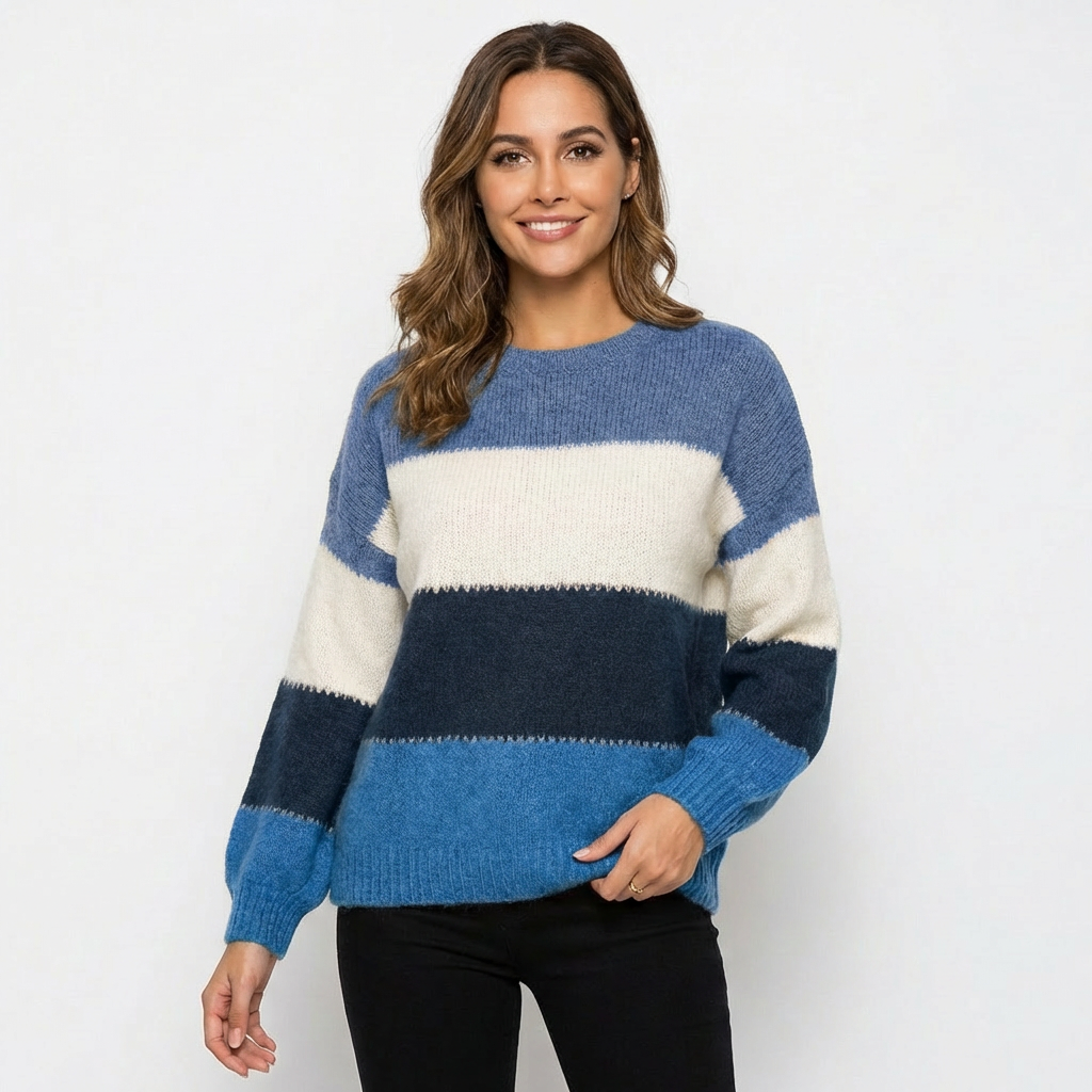 Pull femme color block Bleu acier