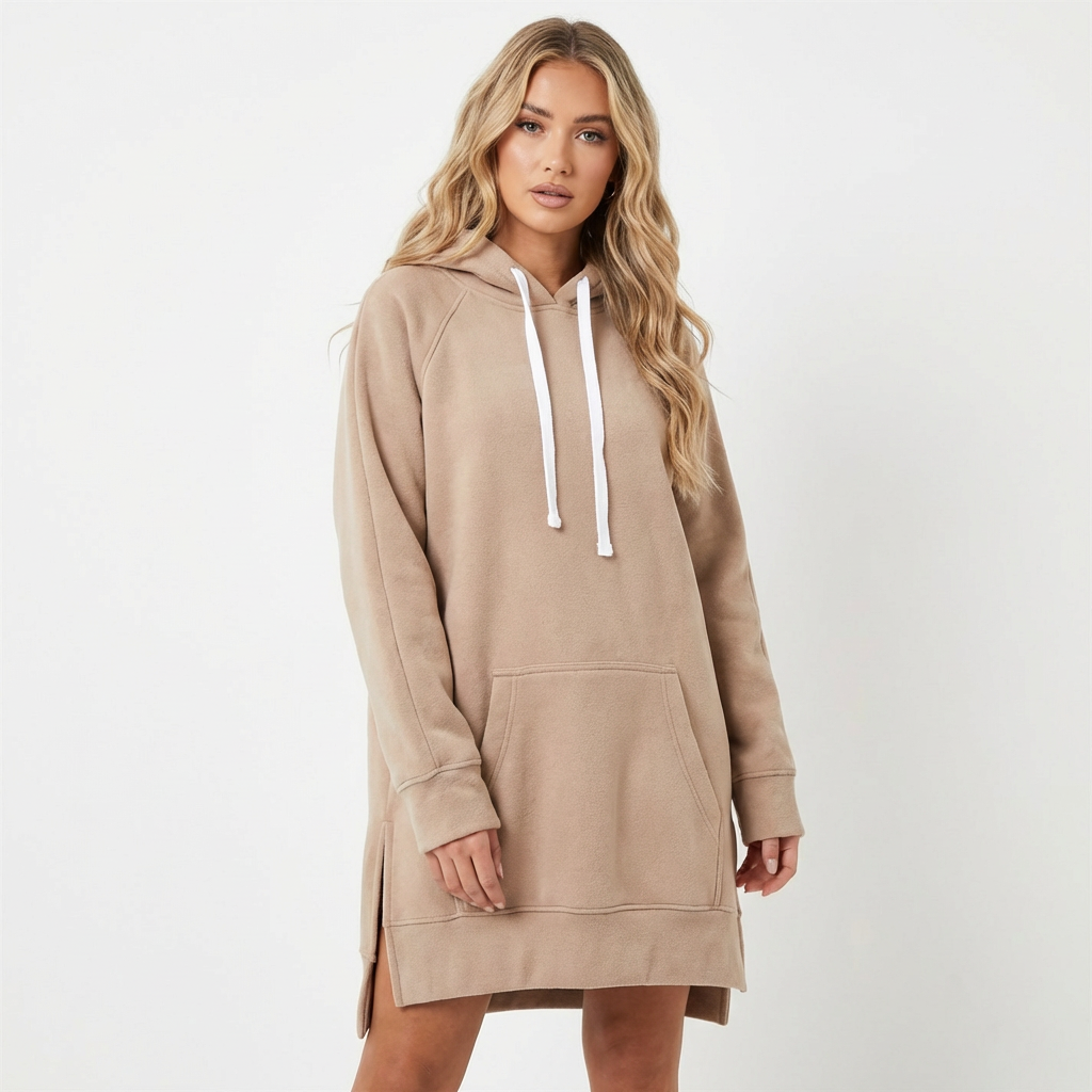 Robe sweat capuche femme Beige