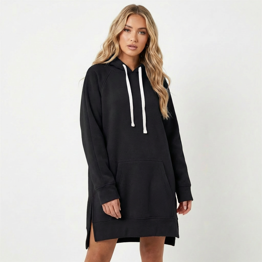 Robe sweat capuche femme Noir