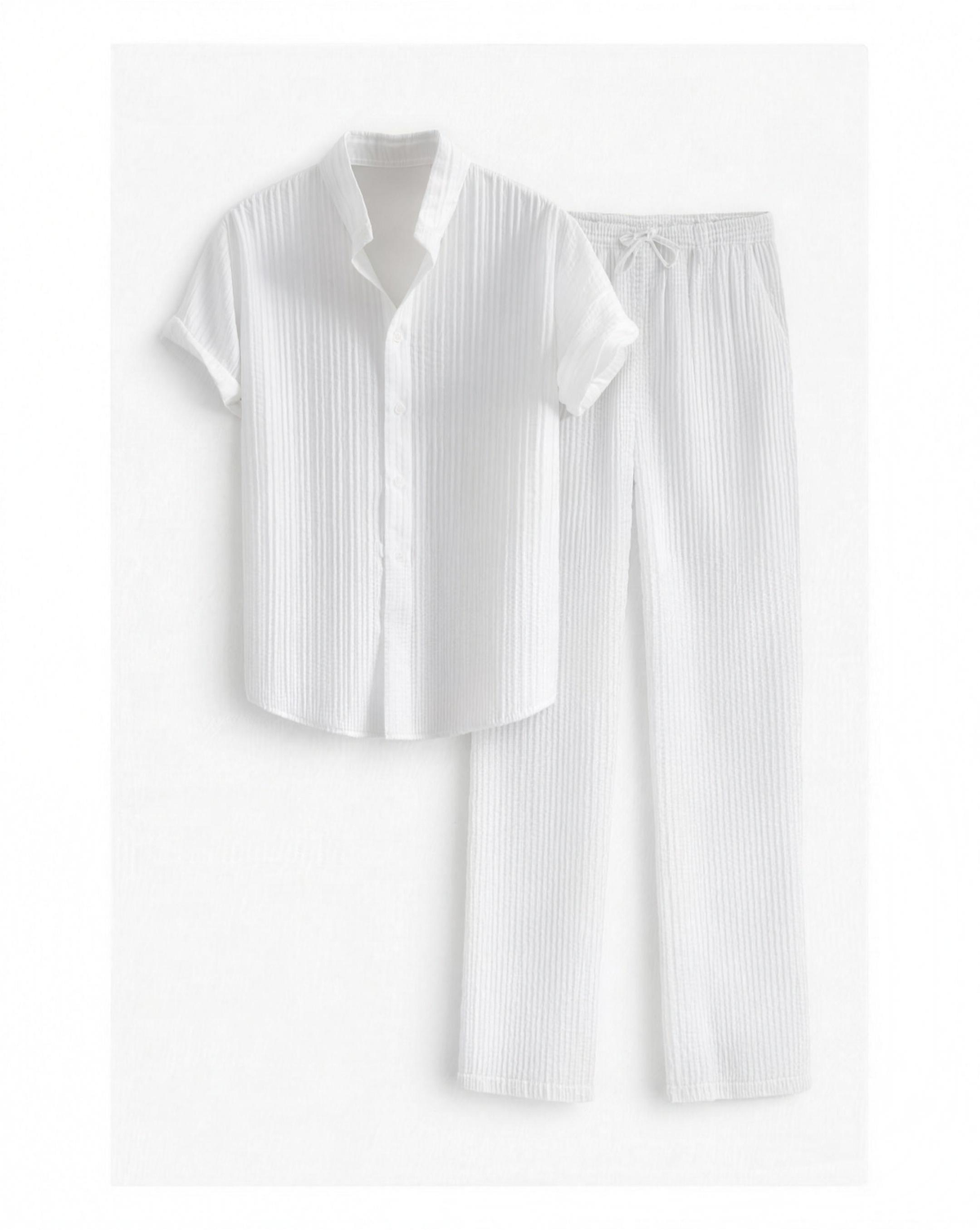 Ensemble chemise homme texturée manches courtes et pantalon droit à cordon