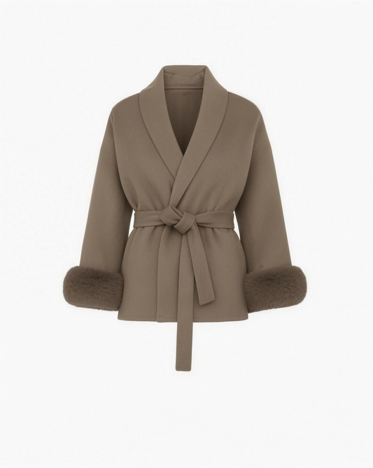 Manteau Femme Élégant avec Ceinture – Manches Finition Chic