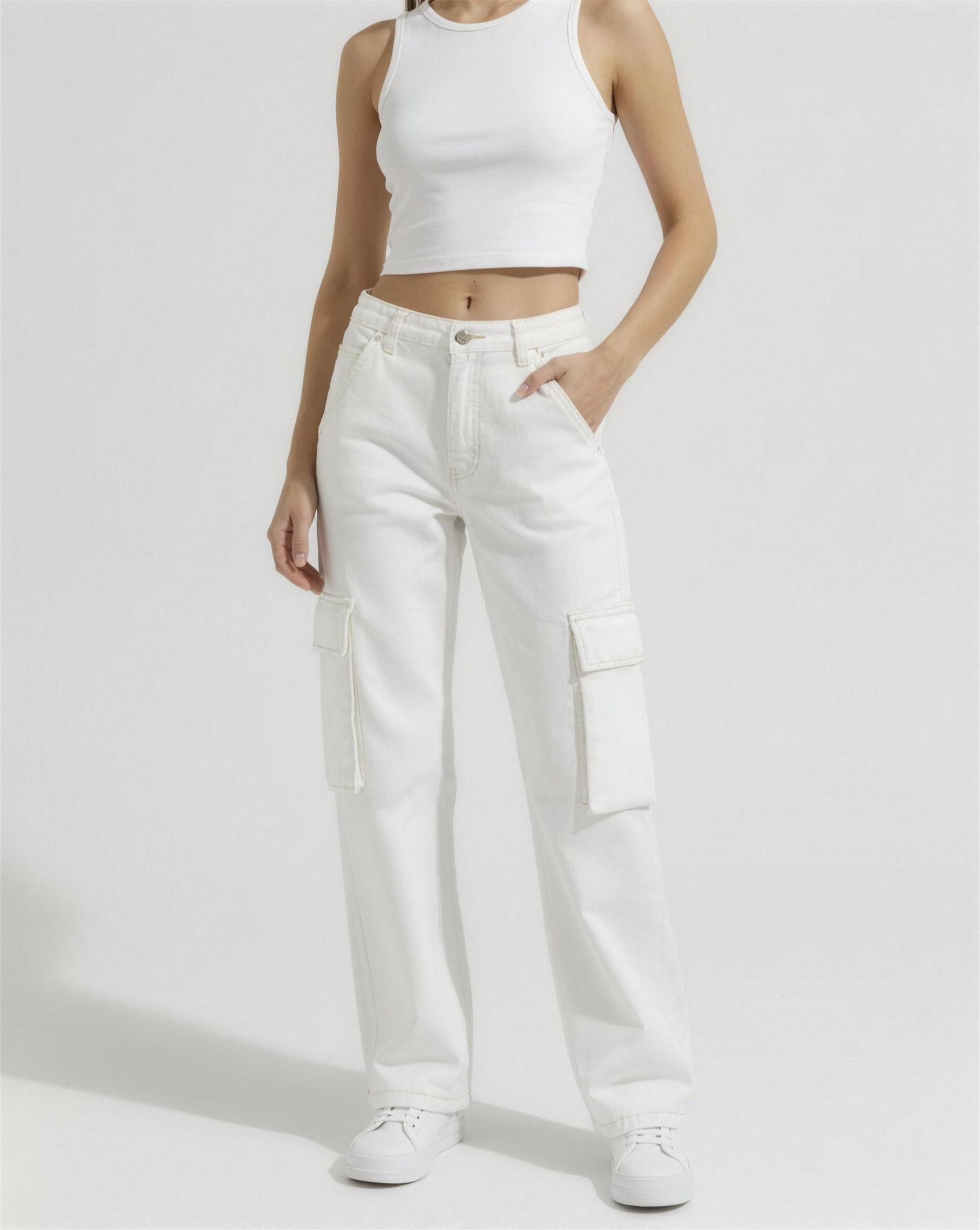 Pantalon Cargo Femme Taille Haute – Poches Latérales Coupe Large | Été Tendance