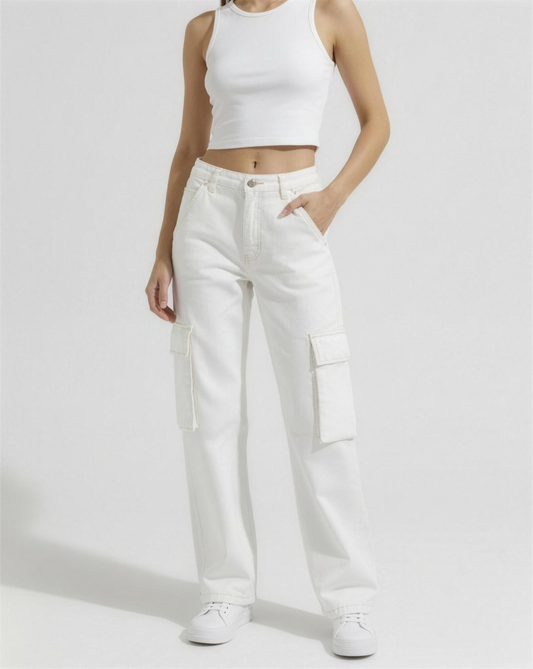 Pantalon Cargo Femme Taille Haute – Poches Latérales Coupe Large | Été Tendance