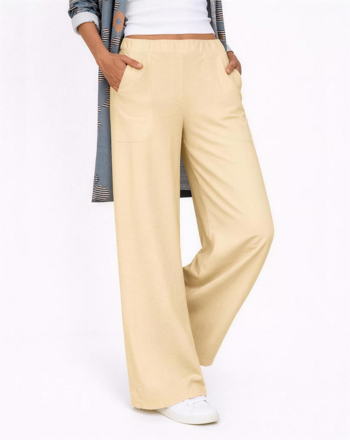 Pantalon Femme Large Taille Élastique avec Poches