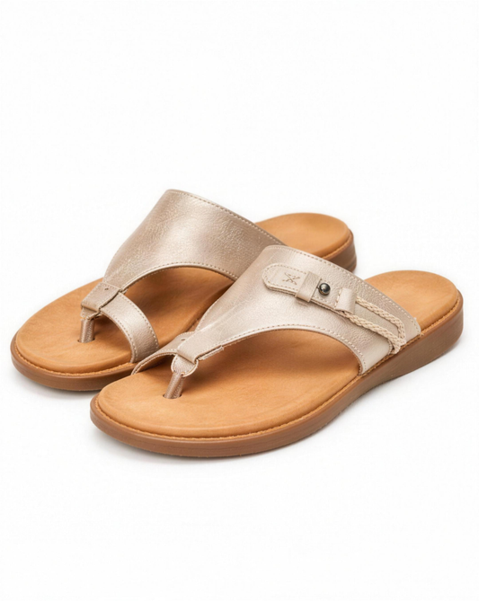 Sandales orthopédiques femme style entre-doigt à large bride, semelle plate confort