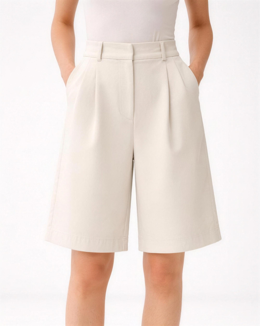 Short tailleur femme taille haute coupe large à pinces