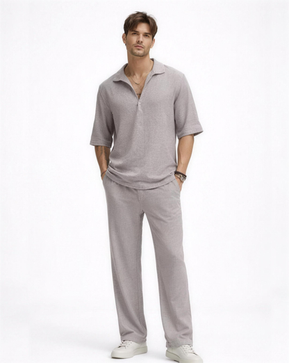 Ensemble Homme Texturé Chemise Col Ouvert et Pantalon Droit