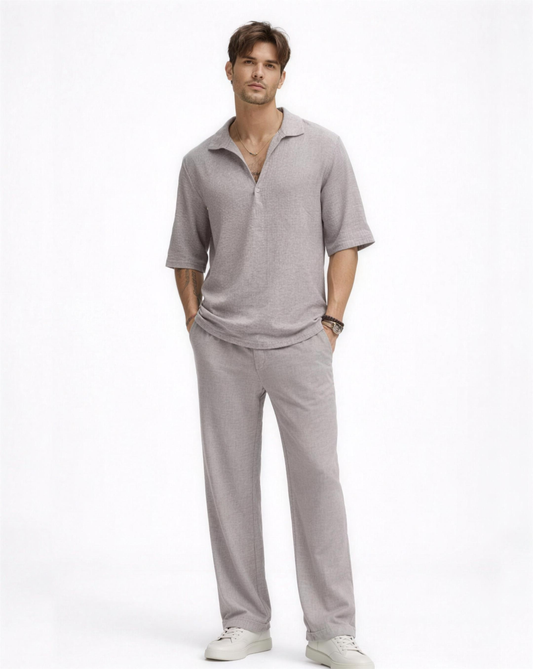 Ensemble Homme Texturé Chemise Col Ouvert et Pantalon Droit