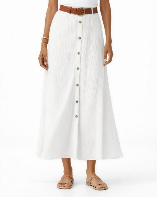 Jupe longue fluide boutonnée taille haute