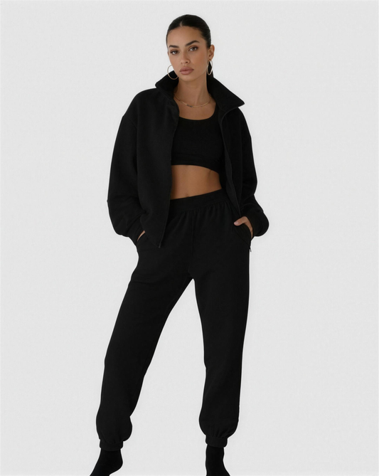 Ensemble Jogging Femme 2 Pièces Doux – Haut Zippé Pantalon Large | Loungewear Chic