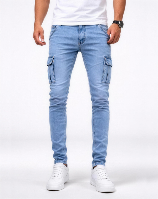Jean cargo homme slim avec poches latérales et coupe ajustée