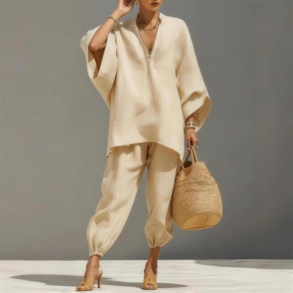 Ensemble 2 Pièces Femme – Tunique Fluide & Pantalon Ample Respirant | Lin Léger