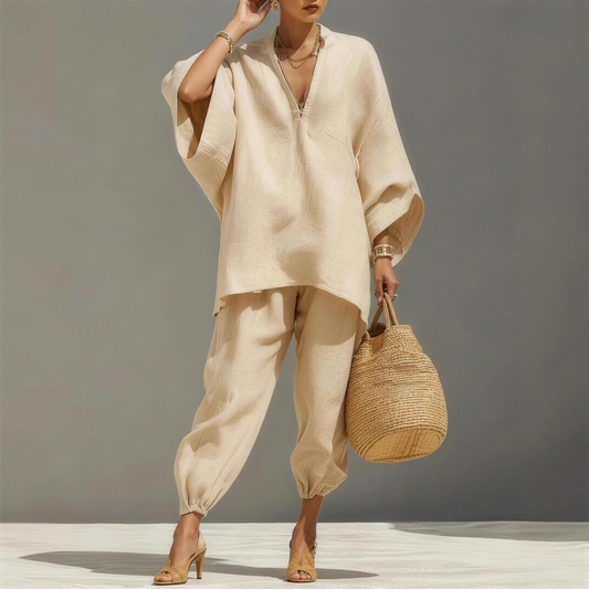Ensemble 2 Pièces Femme – Tunique Fluide & Pantalon Ample Respirant | Lin Léger