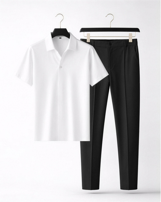 Ensemble homme chemise manches courtes et pantalon coupe ajustée