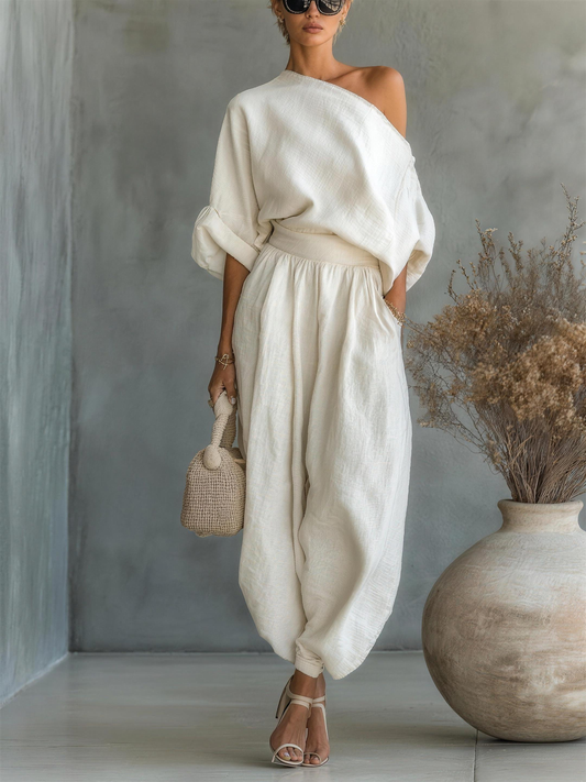 Ensemble Femme en Lin – Blouse Fluide & Pantalon Ample Bohème Chic | Lin Respirant