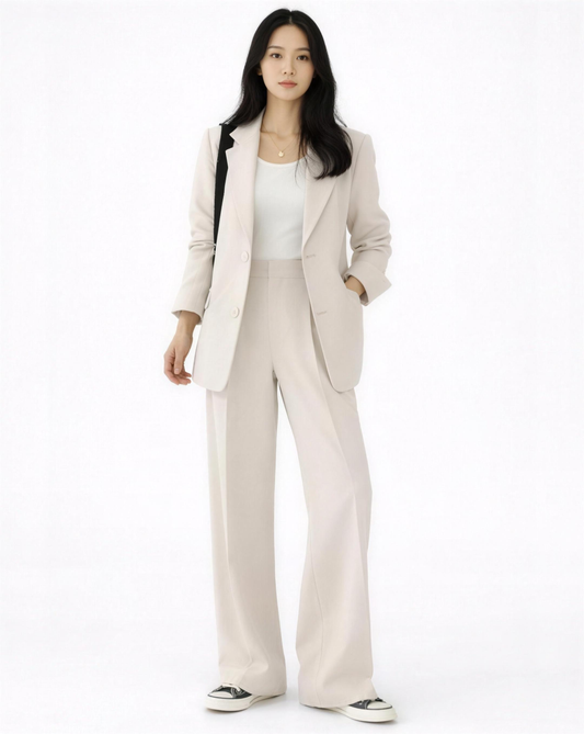Ensemble Tailleur Femme Blazer Structuré & Pantalon Fluide – Bureau Chic | Invitée de Mariage & Élégance