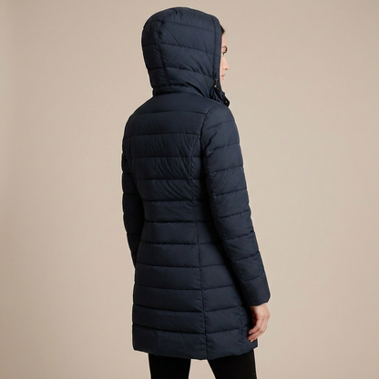 Doudoune longue femme a capuche vue de dos