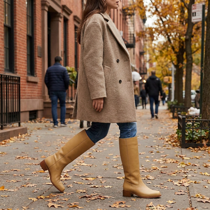 Bottes femme hautes a talon bloc portees en ville automne