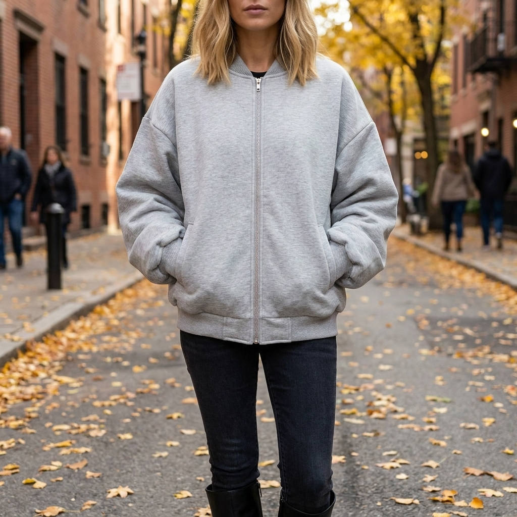 Bombardier oversize femme porte en ville automne