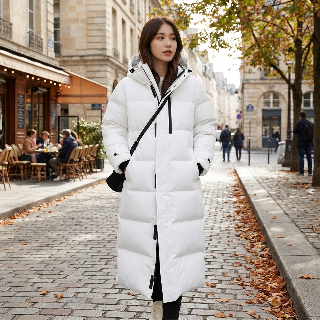 Doudoune longue femme portee en exterieur automne