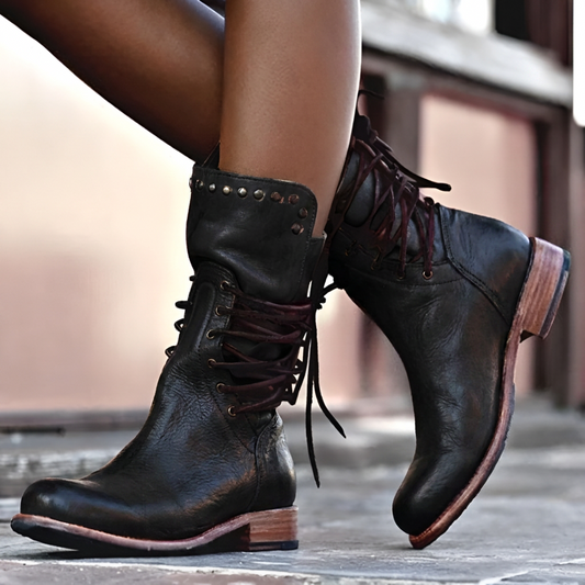 Bottes lacées en cuir vegan noir - vue principale