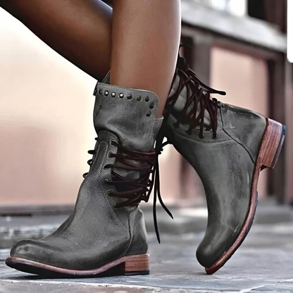 Bottes lacées cuir vegan gris - vue de côté