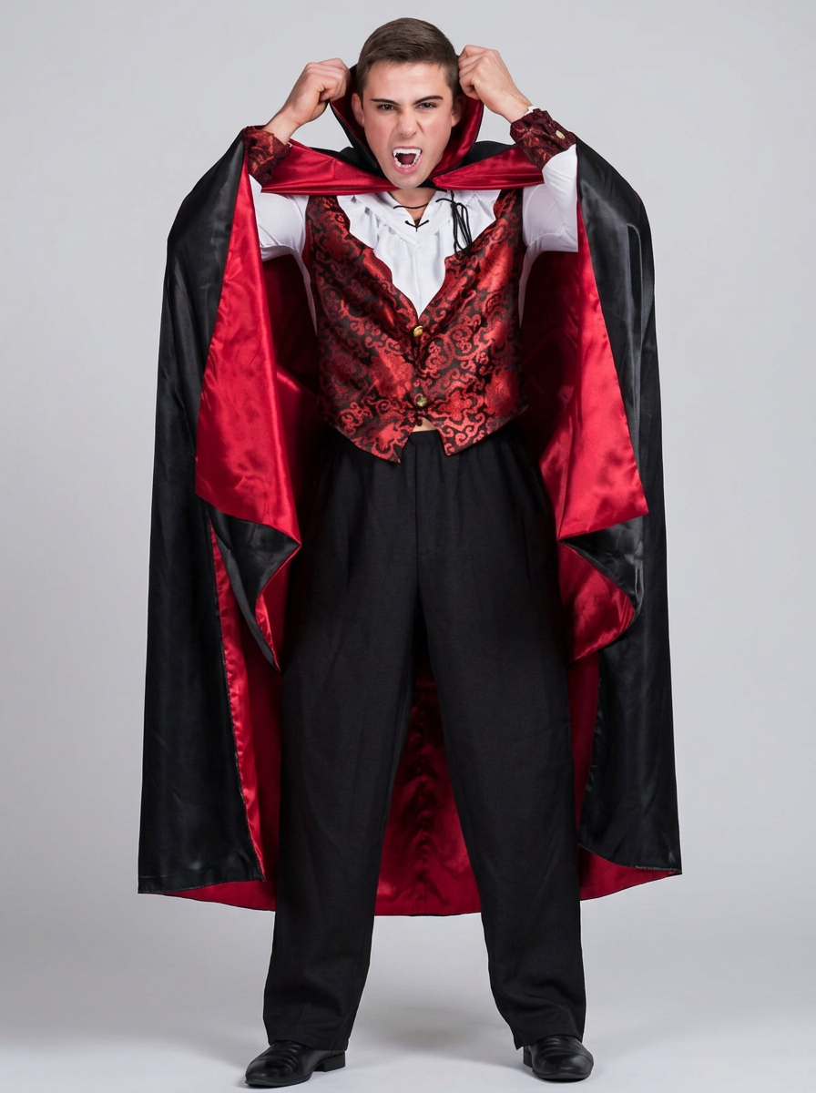 Costume vampire gothique gilet brodé et cape - photo studio