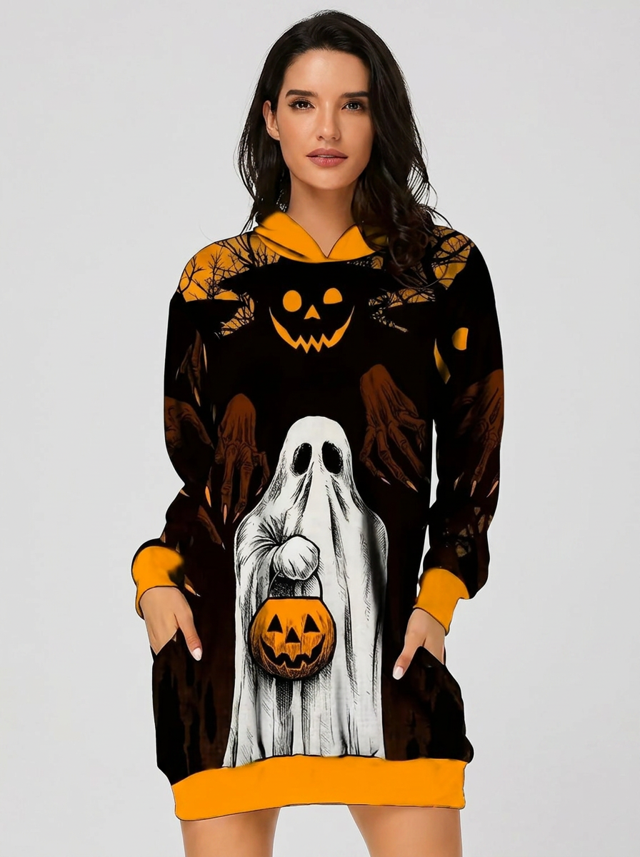 Robe à capuche Halloween fantômes et citrouilles - photo studio