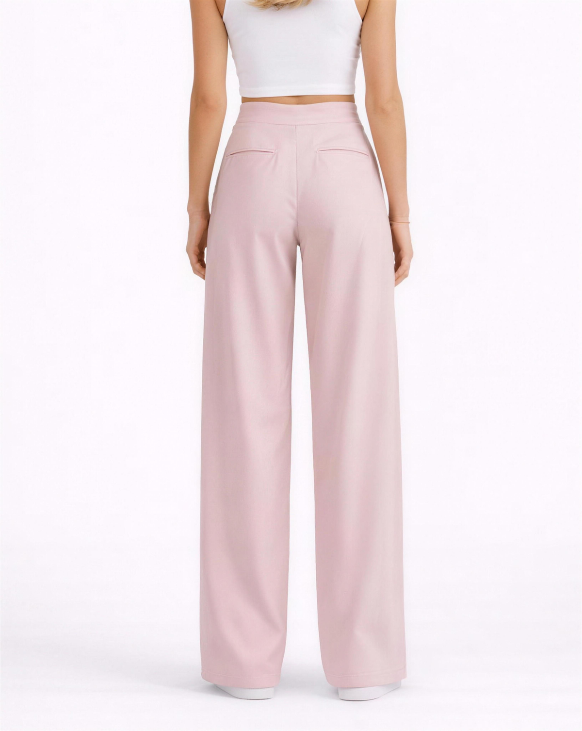 Pantalon palazzo femme, vue de profil montrant la taille haute élastique