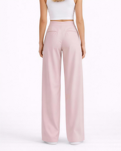 Pantalon palazzo femme, vue de profil montrant la taille haute élastique