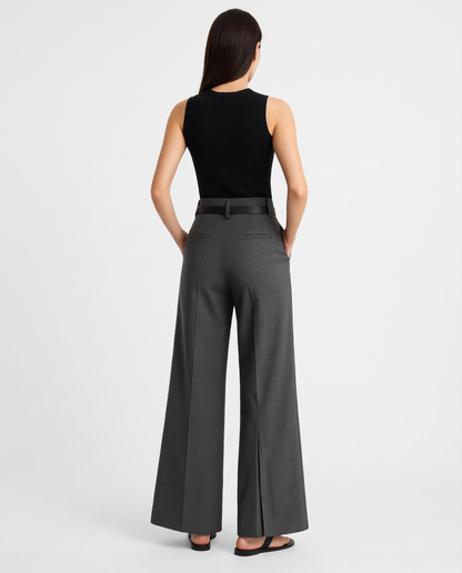 pantalon large fendu femme, coloris gris fond blanc studio