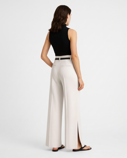 pantalon large fendu femme, coloris noir fond blanc studio