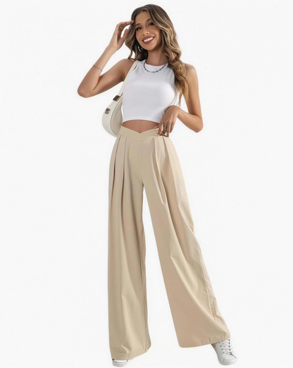 Pantalon femme taille haute à plis, vue de profil