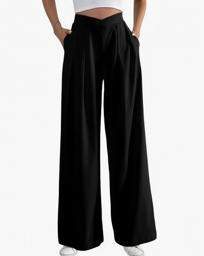 Pantalon femme taille haute à plis, coloris noir