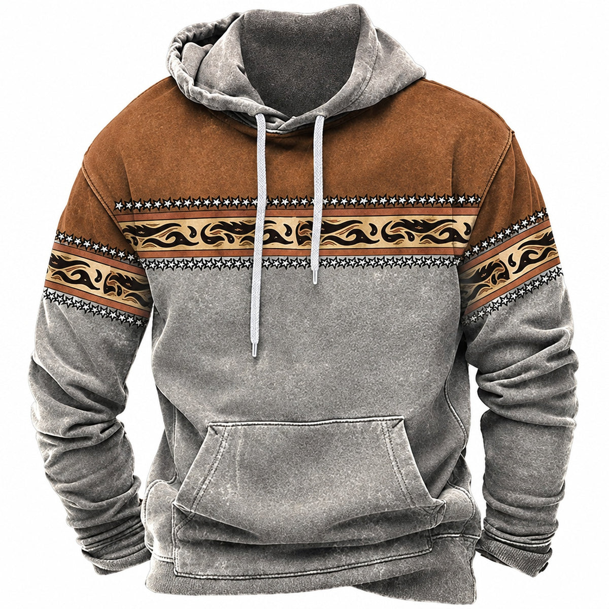 Hoodie à motif ethnique, détail rapproché du motif ethnique