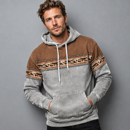 Hoodie à motif ethnique coloris gris, vue de dessus