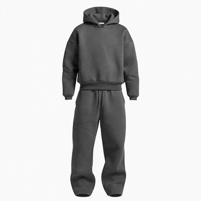Ensemble streetwear homme oversize gris, sweat à capuche et pantalon jogging assorti