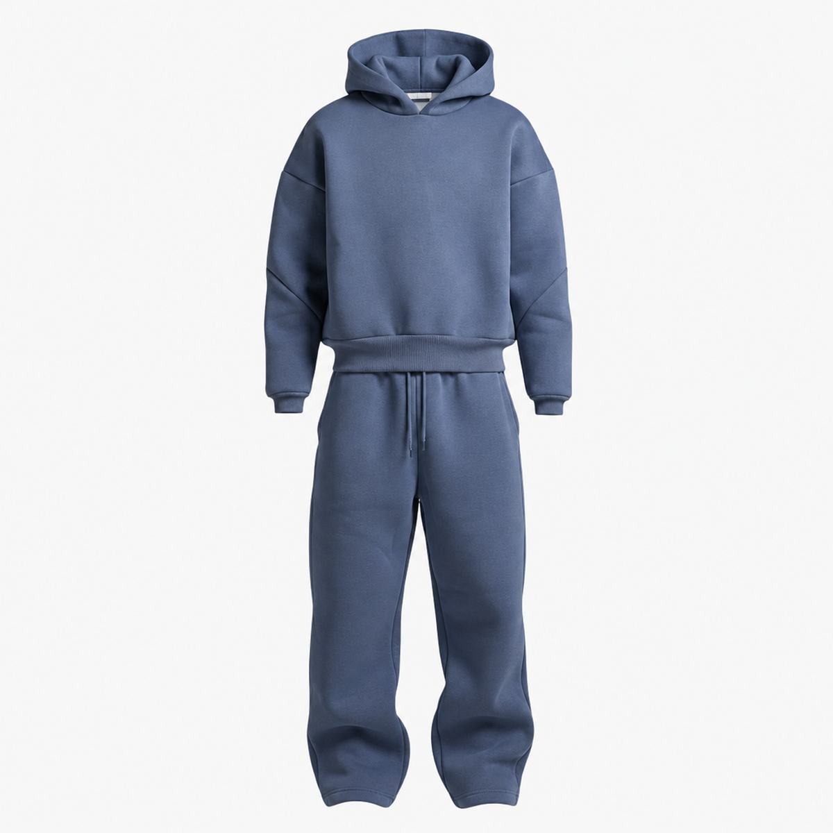 Ensemble streetwear homme oversize bleu, sweat à capuche et jogging coton coordonné