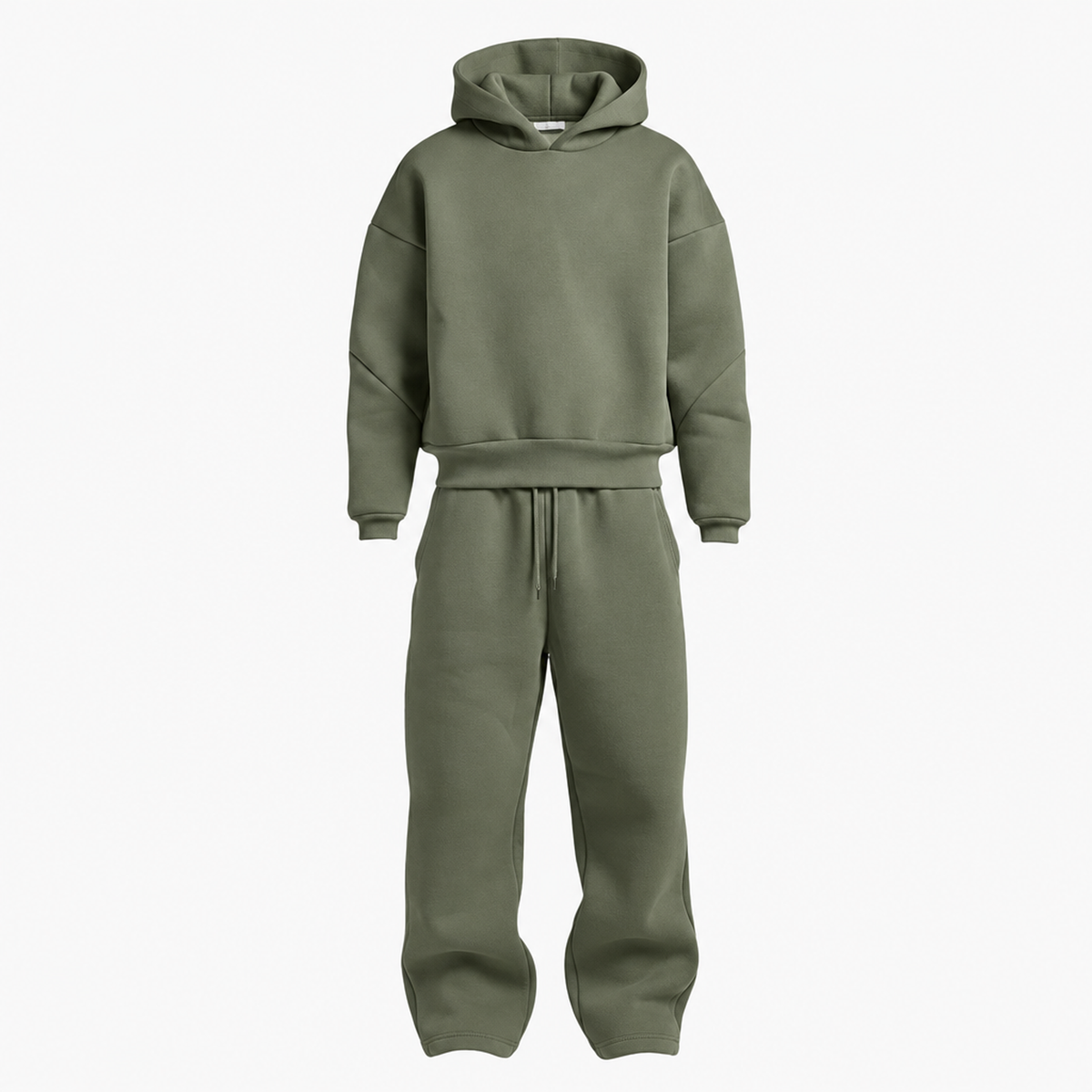 Ensemble streetwear homme oversize vert kaki, sweat à capuche oversize et jogging assorti