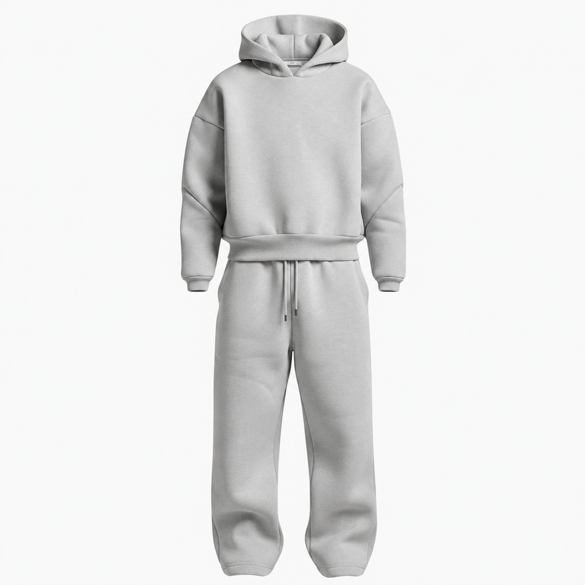 Ensemble streetwear homme oversize gris clair, sweat à capuche et pantalon jogging assorti