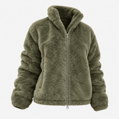 Veste oversize femme fausse fourrure kaki, vue de face
