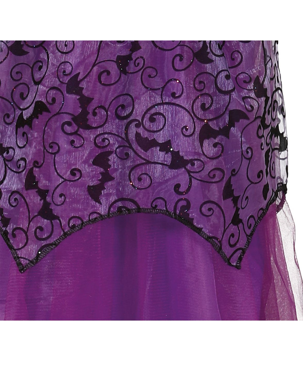 Costume enfant petite sorcière violette, vue d'ensemble avec balai